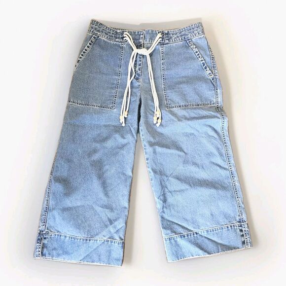 Lauren Ralph Lauren Womens Size 10 Wide Leg Denim Jeans Capri Rope Tie Calypso - Picture 1 of 7